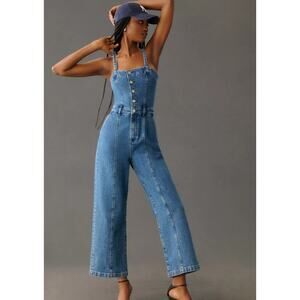 NWT Paige Anessa Wide-Leg Crop Sleeveless Denim Jumpsuit Womens 6